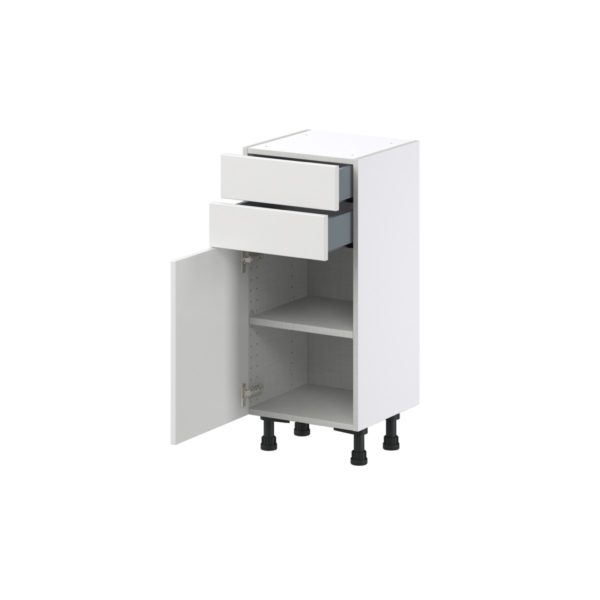 Magnolia Painted Bright White Recessed Assembled Shallow Base Cabinet with 1 Door and Two 10 in. Drawers (15 in. W x 34.5 in. H x 14 in. D)