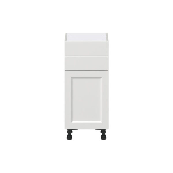 Magnolia Painted Bright White Recessed Assembled Shallow Base Cabinet with 1 Door and Two 10 in. Drawers (15 in. W x 34.5 in. H x 14 in. D)