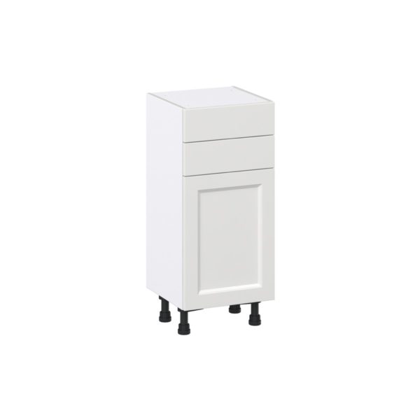 Magnolia Painted Bright White Recessed Assembled Shallow Base Cabinet with 1 Door and Two 10 in. Drawers (15 in. W x 34.5 in. H x 14 in. D)