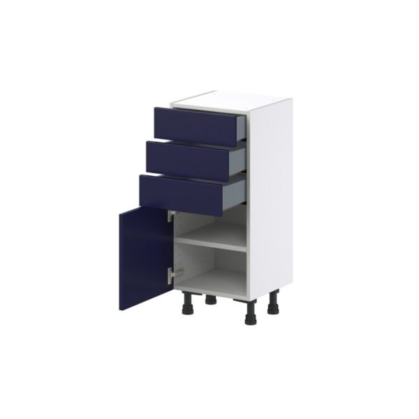 Camellia Painted Midnight Blue Recessed Assembled Shallow Base Cabinet with 1 Door and Three 5 in. Drawers (15 in. W x 34.5 in. H x 14 in. D)