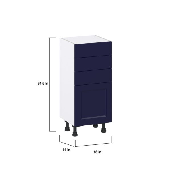 Camellia Painted Midnight Blue Recessed Assembled Shallow Base Cabinet with 1 Door and Three 5 in. Drawers (15 in. W x 34.5 in. H x 14 in. D)