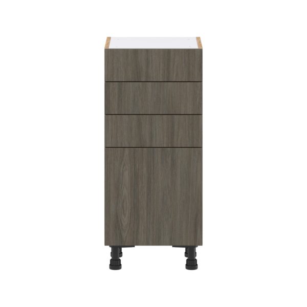 Cordyline Textured Slab Walnut Assembled Shallow Base Cabinet with 1 Door and Three 5 in. Drawers (15 in. W x 34.5 in. H x 14 in. D)