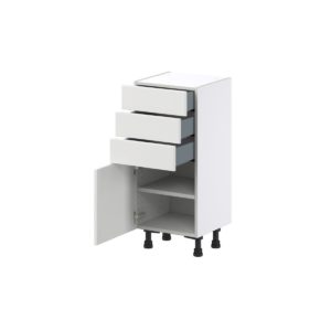 Magnolia Painted Bright White Recessed Assembled Shallow Base Cabinet with 1 Door and Three 5 in. Drawers (15 in. W x 34.5 in. H x 14 in. D)