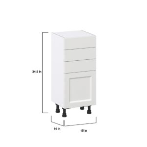 Magnolia Painted Bright White Recessed Assembled Shallow Base Cabinet with 1 Door and Three 5 in. Drawers (15 in. W x 34.5 in. H x 14 in. D)