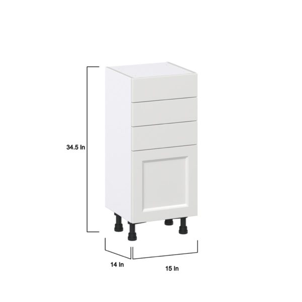 Magnolia Painted Bright White Recessed Assembled Shallow Base Cabinet with 1 Door and Three 5 in. Drawers (15 in. W x 34.5 in. H x 14 in. D)