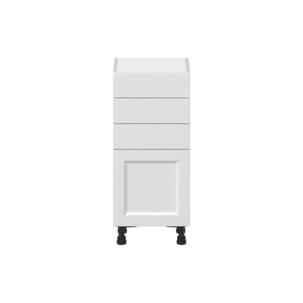 Magnolia Painted Bright White Recessed Assembled Shallow Base Cabinet with 1 Door and Three 5 in. Drawers (15 in. W x 34.5 in. H x 14 in. D)