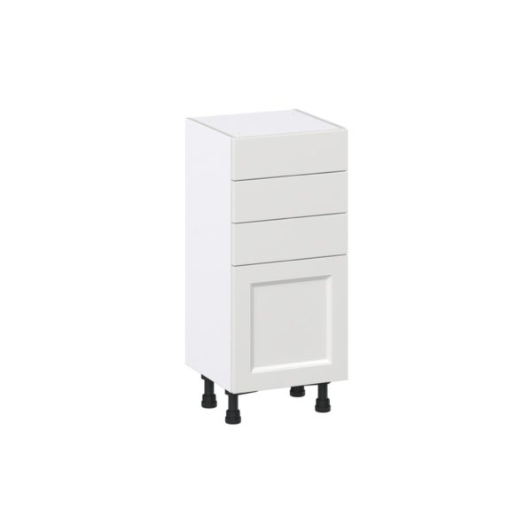 Magnolia Painted Bright White Recessed Assembled Shallow Base Cabinet with 1 Door and Three 5 in. Drawers (15 in. W x 34.5 in. H x 14 in. D)