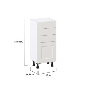 Wisteria Painted Light Gray Recessed Assembled Shallow Base Cabinet with 1 Door and Three 5 in. Drawers (15 in. W x 34.5 in. H x 14 in. D)