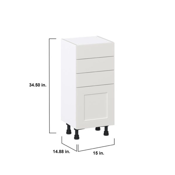 Wisteria Painted Light Gray Recessed Assembled Shallow Base Cabinet with 1 Door and Three 5 in. Drawers (15 in. W x 34.5 in. H x 14 in. D)