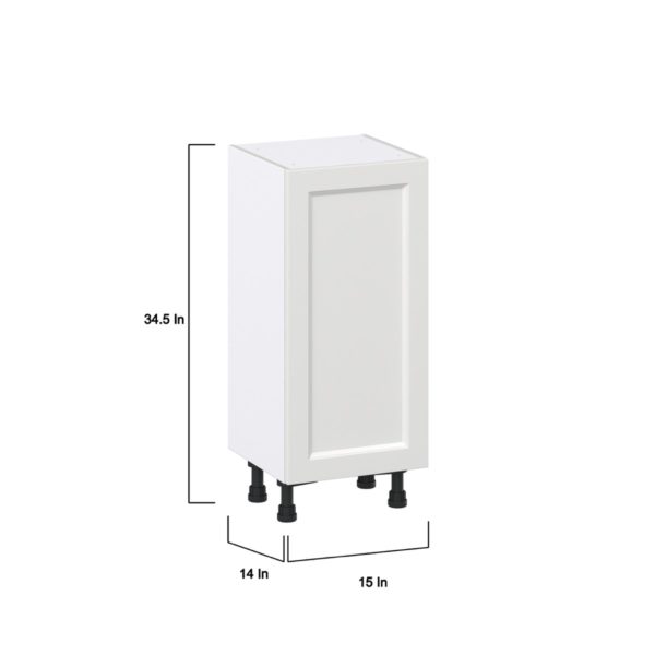 Magnolia Painted Bright White Recessed Assembled Shallow Base Cabinet with a Full High Door and 3 Inner Drawers (15 in. W x 34.5 in. H x 14 in. D)