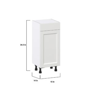 Magnolia Painted Bright White Recessed Assembled Shallow Base Cabinet with 1 Door and 1 Drawer (15 in. W x 34.5 in. H x 14 in. D)