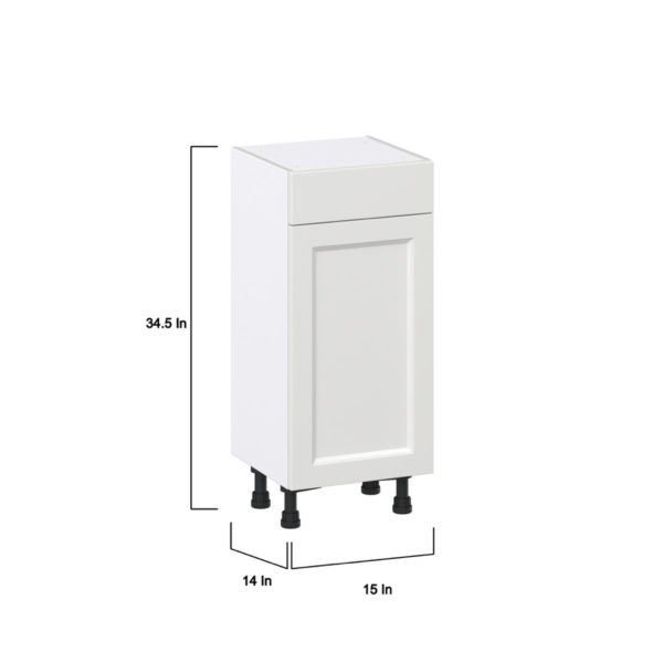 Magnolia Painted Bright White Recessed Assembled Shallow Base Cabinet with 1 Door and 1 Drawer (15 in. W x 34.5 in. H x 14 in. D)