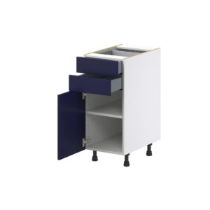 Camellia Painted Midnight Blue Recessed Assembled Base Cabinet with 1 Door and Two 5 in. Drawers (15 in. W x 34.5 in. H x 24 in. D)