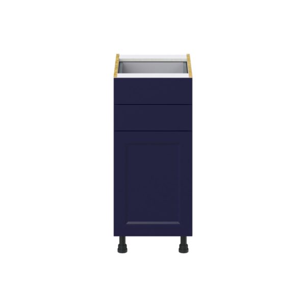 Camellia Painted Midnight Blue Recessed Assembled Base Cabinet with 1 Door and Two 5 in. Drawers (15 in. W x 34.5 in. H x 24 in. D)