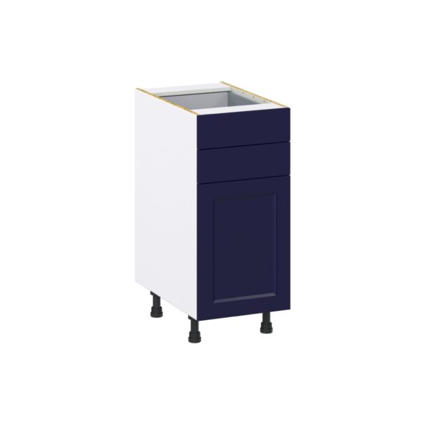 Camellia Painted Midnight Blue Recessed Assembled Base Cabinet with 1 Door and Two 5 in. Drawers (15 in. W x 34.5 in. H x 24 in. D)