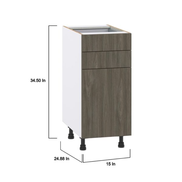 Cordyline Textured Slab Walnut Assembled Base Cabinet with 1 Door and Two 5 in. Drawers (15 in. W x 34.5 in. H x 24 in. D)