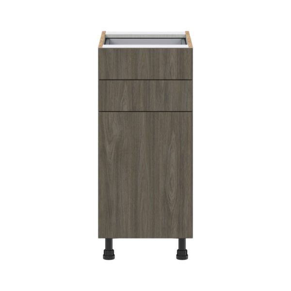 Cordyline Textured Slab Walnut Assembled Base Cabinet with 1 Door and Two 5 in. Drawers (15 in. W x 34.5 in. H x 24 in. D)