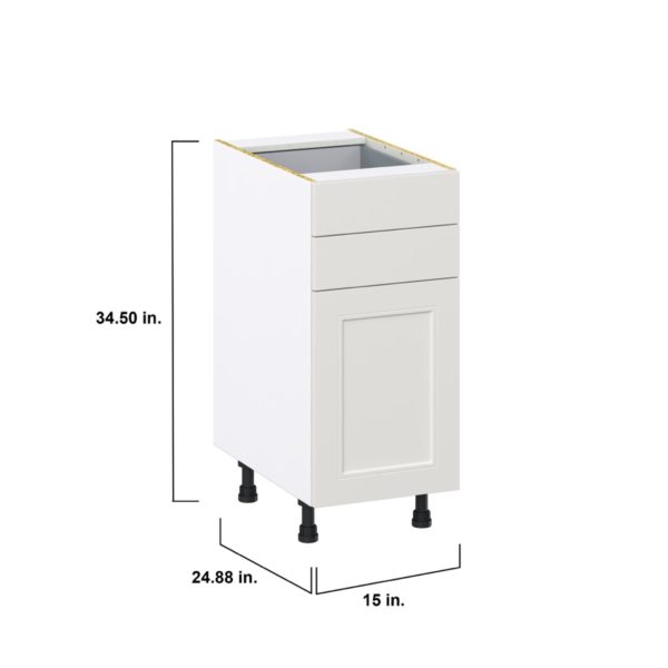 Wisteria Painted Light Gray Recessed Assembled Base Cabinet with 1 Door and Two 5 in. Drawers (15 in. W x 34.5 in. H x 24 in. D)