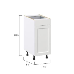 Magnolia Painted Bright White Recessed Assembled Base Cabinet with 1 Door and 1 Drawer (15 in. W x 34.5 in. H x 24 in. D)