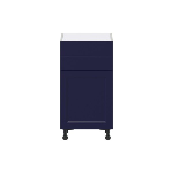 Camellia Painted Midnight Blue Recessed Assembled Shallow Base Cabinet with 1 Door and Two 10 in. Drawers (18 in. W x 34.5 in. H x 14 in. D)