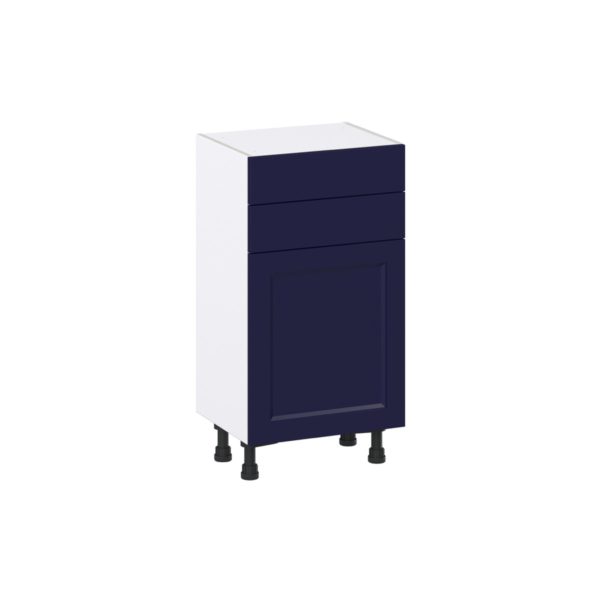 Camellia Painted Midnight Blue Recessed Assembled Shallow Base Cabinet with 1 Door and Two 10 in. Drawers (18 in. W x 34.5 in. H x 14 in. D)