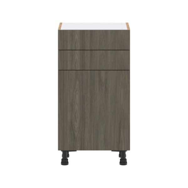 Cordyline Textured Slab Walnut Assembled Shallow Base Cabinet with 1 Door and Two 10 in. Drawers (18 in. W x 34.5 in. H x 14 in. D)