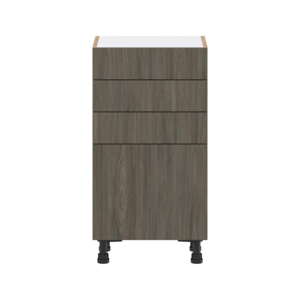 Cordyline Textured Slab Walnut Assembled Shallow Base Cabinet with 1 Door and Three 5 In. Drawers (18 in. W x 34.5 in. H x 14 in. D)