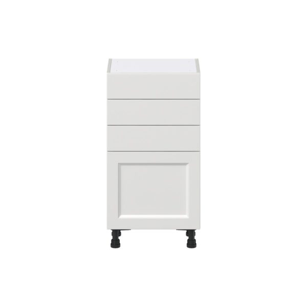 Magnolia Painted Bright White Recessed Assembled Shallow Base Cabinet with 1 Door and Three 5 In. Drawers (18 in. W x 34.5 in. H x 14 in. D)