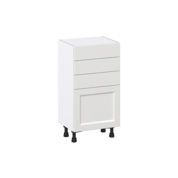 Magnolia Painted Bright White Recessed Assembled Shallow Base Cabinet with 1 Door and Three 5 In. Drawers (18 in. W x 34.5 in. H x 14 in. D)