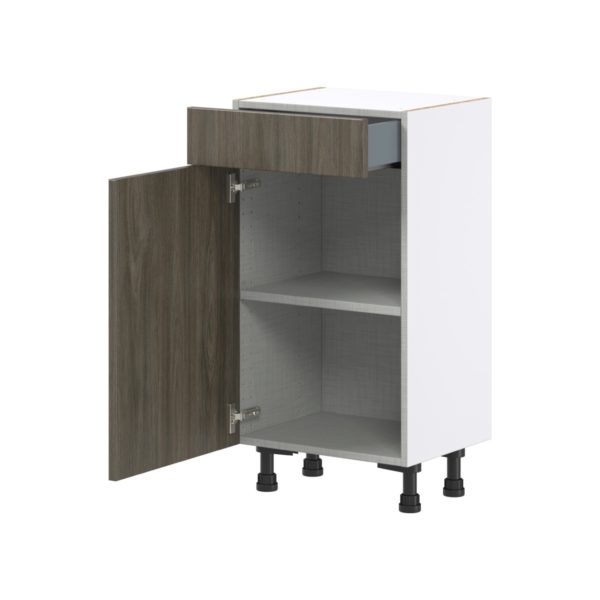 Cordyline Textured Slab Walnut Assembled Shallow Base Cabinet with 1 Door and 1 Drawer (18 in. W x 34.5 in. H x 14 in. D)