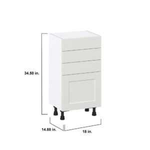 Wisteria Painted Light Gray Recessed Assembled Shallow Base Cabinet with 1 Door and Three 5 In. Drawers (18 in. W x 34.5 in. H x 14 in. D)