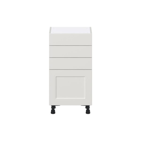 Wisteria Painted Light Gray Recessed Assembled Shallow Base Cabinet with 1 Door and Three 5 In. Drawers (18 in. W x 34.5 in. H x 14 in. D)