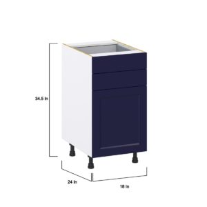 Camellia Painted Midnight Blue Recessed Assembled Base Cabinet with 1 Door and Two 5 in. Drawers (18 in. W x 34.5 in. H x 24 in. D)