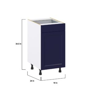 Camellia Painted Midnight Blue Recessed Assembled Base Cabinet with 1 Door and 1 Drawer (18 in. W x 34.5 in. H x 24 in. D)
