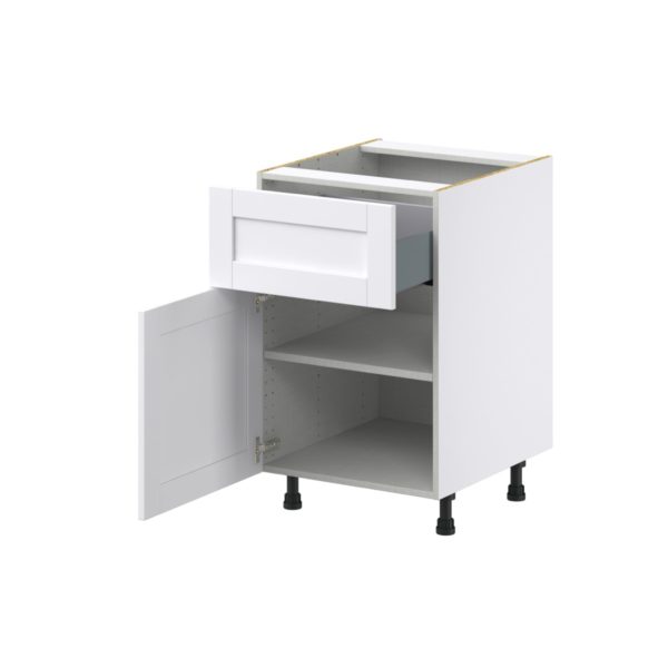 Dahlia Bright White  Shaker Assembled Base Cabinet with 1 Door and a 10 in. Drawer (21 in. W X 34.5 in. H X 24 in. D)