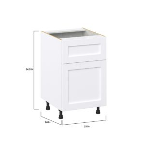 Dahlia Bright White  Shaker Assembled Base Cabinet with 1 Door and a 10 in. Drawer (21 in. W X 34.5 in. H X 24 in. D)