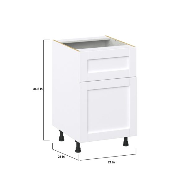 Dahlia Bright White  Shaker Assembled Base Cabinet with 1 Door and a 10 in. Drawer (21 in. W X 34.5 in. H X 24 in. D)