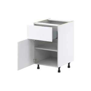Lily Bright White  Slab Assembled Base Cabinet with 1 Door and a 10 in. Drawer (21 in. W X 34.5 in. H X 24 in. D)
