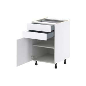Lily Bright White  Slab Assembled Base Cabinet with 1 Door and Two 5 in. Drawers (21 in. W X 34.5 in. H X 24 in. D)