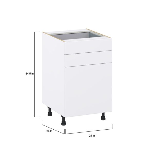 Lily Bright White  Slab Assembled Base Cabinet with 1 Door and Two 5 in. Drawers (21 in. W X 34.5 in. H X 24 in. D)