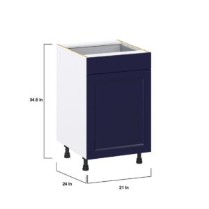 Camellia Painted Midnight Blue Recessed Assembled Base Cabinet with a Door and a Drawer (21 in. W X 34.5 in. H X 24 in. D)