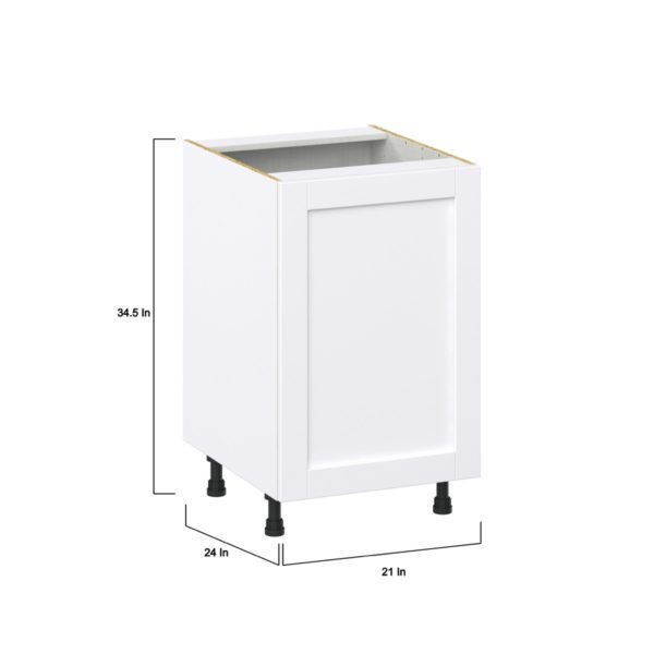 Dahlia Bright White  Shaker Assembled Base Cabinet with 1 Full High Door and 3 Inner Drawers (21 in. W X 34.5 in. H X 24 in. D)