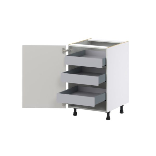 Wisteria Painted Light Gray Recessed Assembled Base Cabinet with 1 Full High Door and 3 Inner Drawers (21 in. W X 34.5 in. H X 24 in. D)