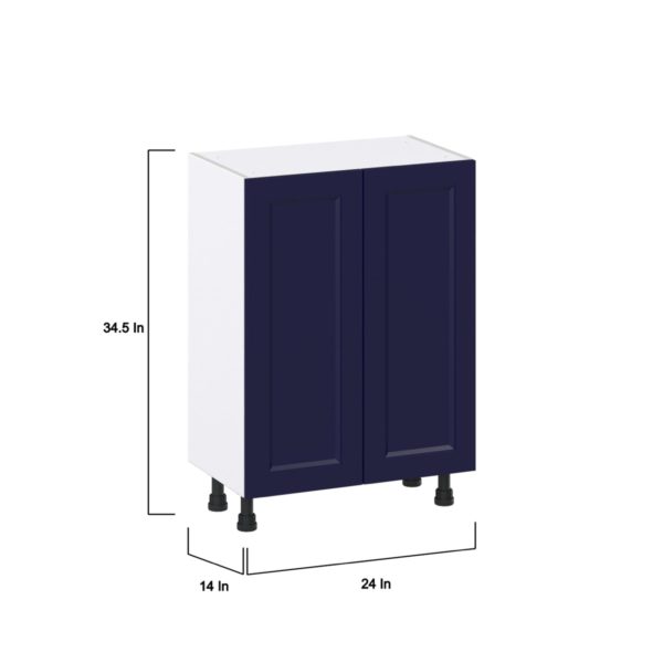 Camellia Painted Midnight Blue Recessed Assembled Shallow Base Cabinet with 2 Full High Doors and 3 Inner Drawers (24 in. W x 34.5 in. H x 14 in. D)