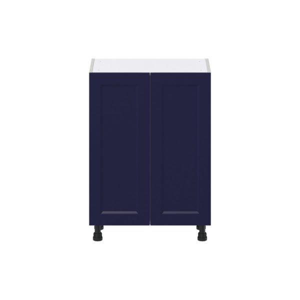 Camellia Painted Midnight Blue Recessed Assembled Shallow Base Cabinet with 2 Full High Doors and 3 Inner Drawers (24 in. W x 34.5 in. H x 14 in. D)