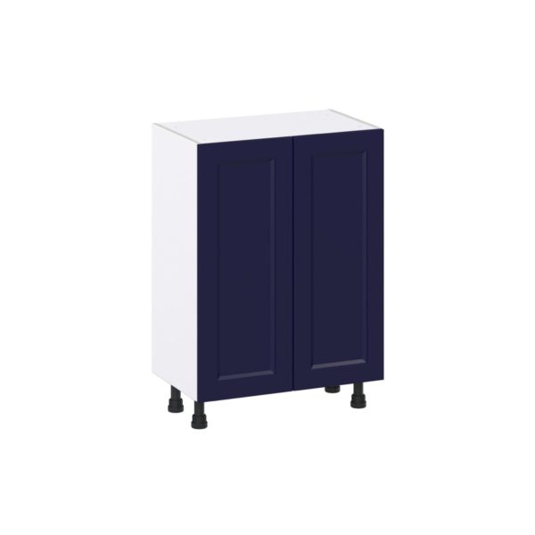 Camellia Painted Midnight Blue Recessed Assembled Shallow Base Cabinet with 2 Full High Doors and 3 Inner Drawers (24 in. W x 34.5 in. H x 14 in. D)