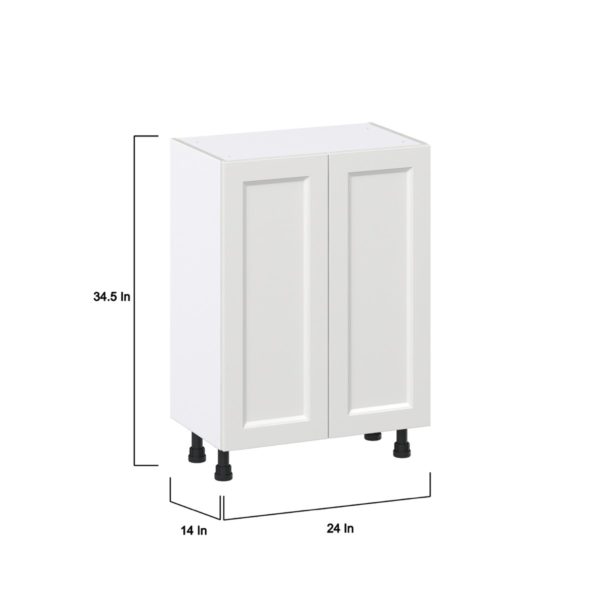 Magnolia Painted Bright White Recessed Assembled Shallow Base Cabinet with 2 Full High Doors and 3 Inner Drawers (24 in. W x 34.5 in. H x 14 in. D)