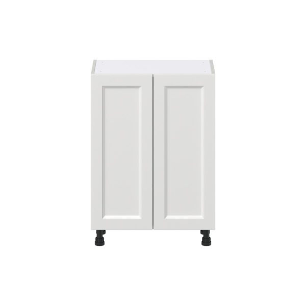 Magnolia Painted Bright White Recessed Assembled Shallow Base Cabinet with 2 Full High Doors and 3 Inner Drawers (24 in. W x 34.5 in. H x 14 in. D)