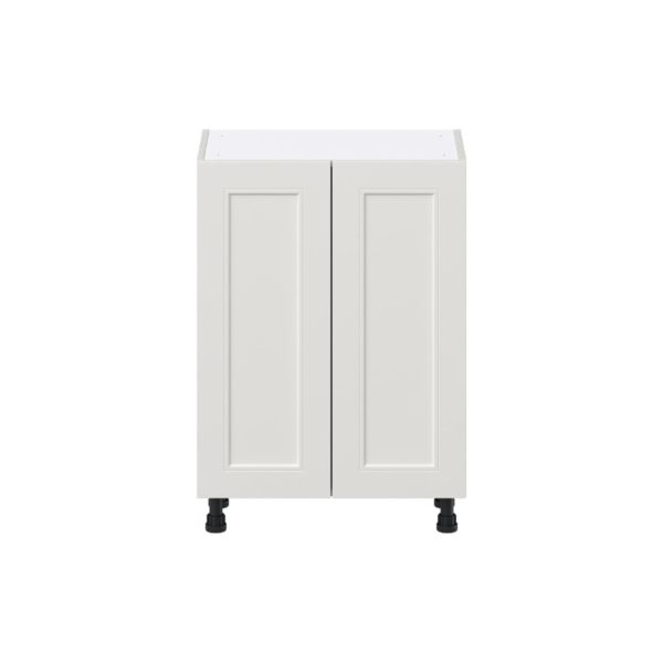 Wisteria Painted Light Gray Recessed Assembled Shallow Base Cabinet with 2 Full High Doors and 3 Inner Drawers (24 in. W x 34.5 in. H x 14 in. D)