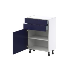 Camellia Painted Midnight Blue Recessed Assembled Shallow Base Cabinet with 1 Door and Two 10 in. Drawers (24 in. W x 34.5 in. H x 14 in. D)